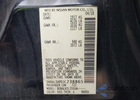 2018 Nissan Altima 2.5 Sl from USA, damaged, VIN 1N4AL3AP0JC238865